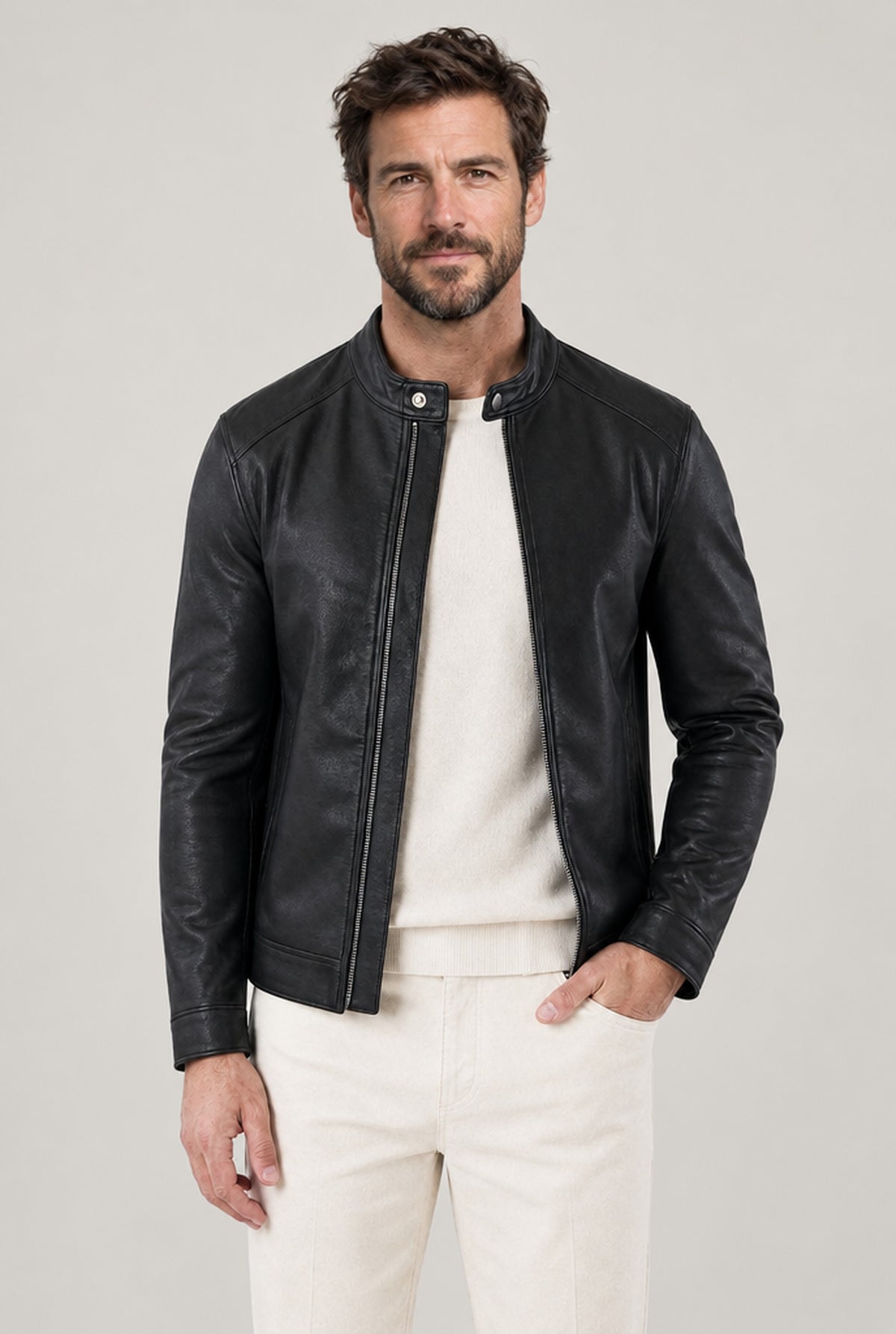 JACKET NORTHPEAK LEATHER SLIM BIKER MEN'S