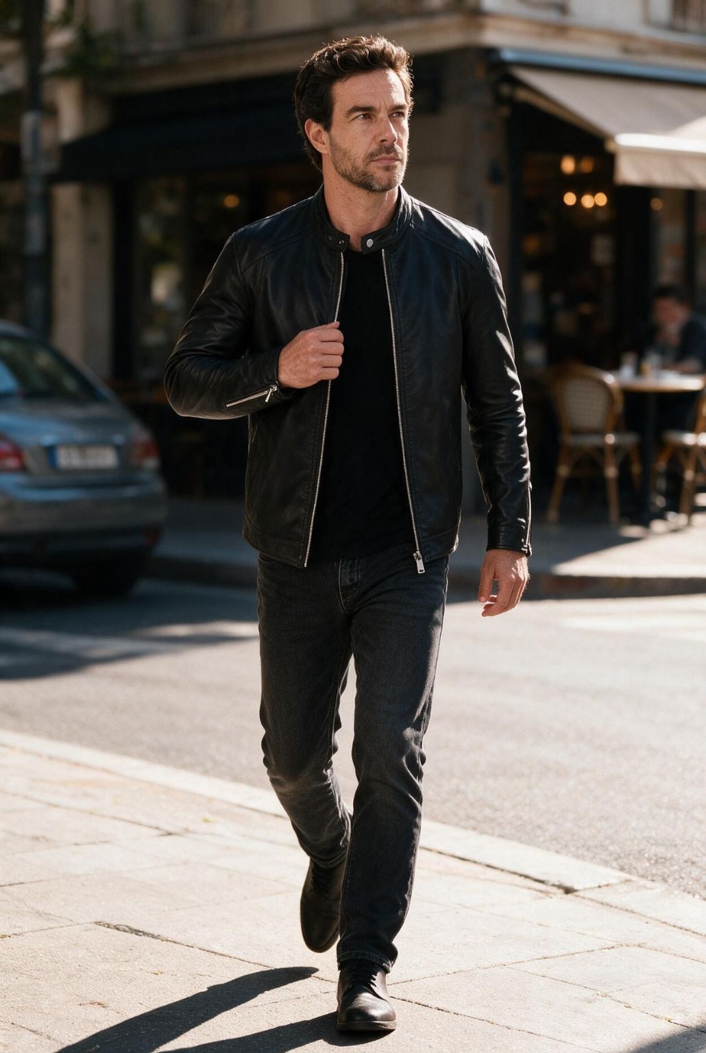 JACKET NORTHPEAK LEATHER SLIM BIKER MEN'S