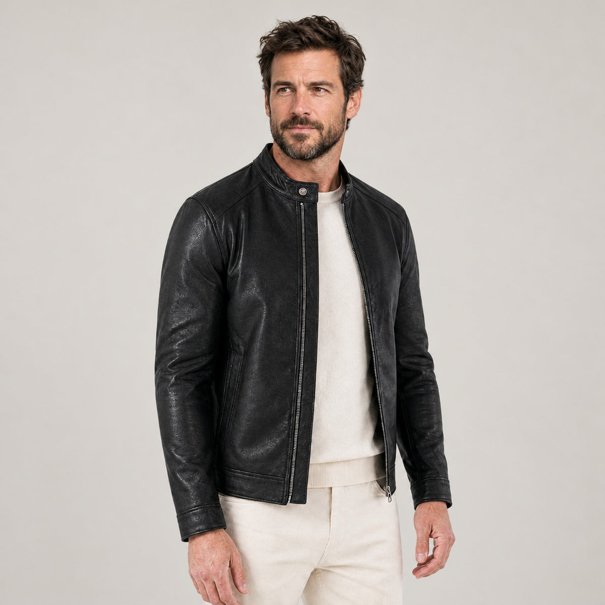 JACKET NORTHPEAK LEATHER SLIM BIKER MEN'S